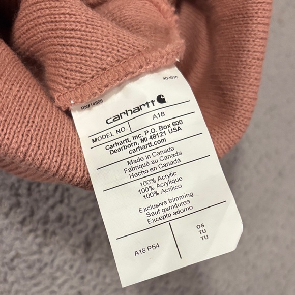 Carhartt Pink Knit Cuffed Beanie with Yellow Logo Patch - Picture 3 of 3